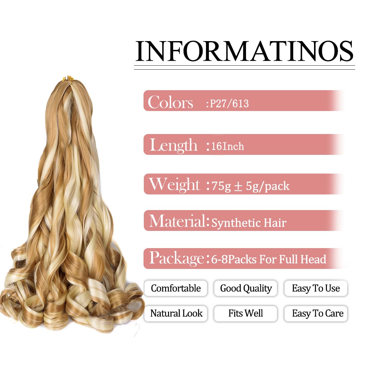 Curly Braiding Hair Box Braids #P27/613 Spanish Curly Braiding Hair for Box Braids 8 Packs Bouncy Braiding Hair 16 Inch Synthetic Braiding Hair Extensions(16 Inch,Pack of 8,P27/613)