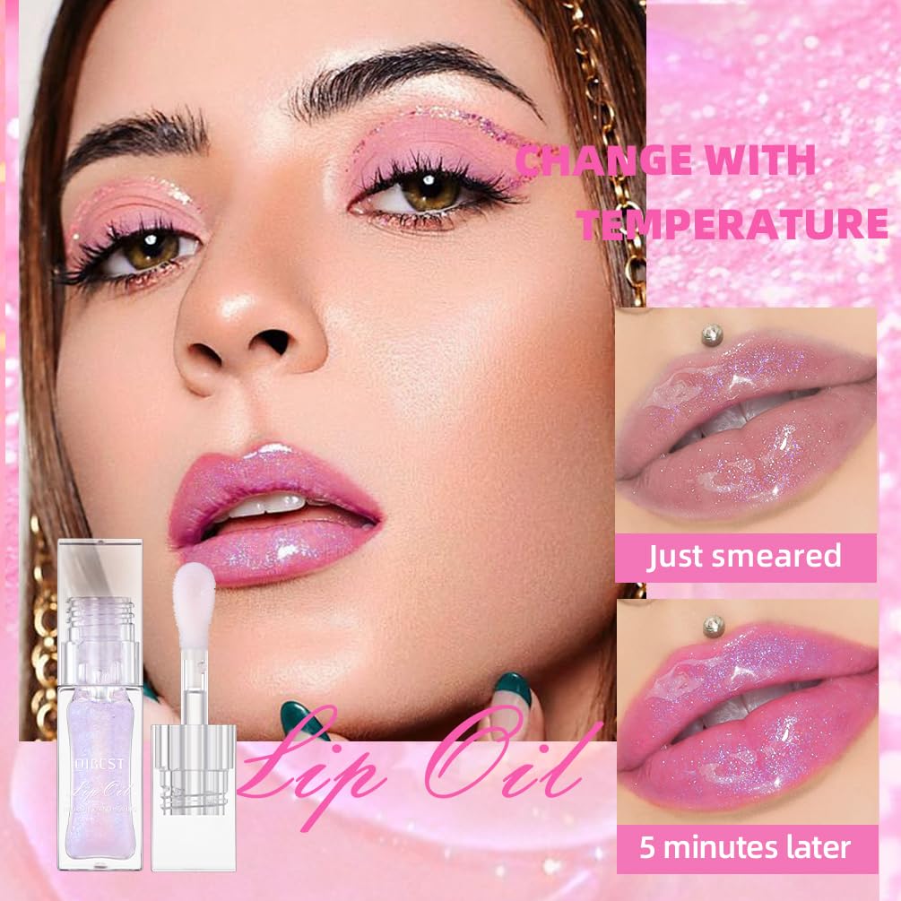 BANGFENG Magic Color Changing Moisturizing Lip Glow Oil Plumping Glimmer Glow Lipstick, Hydrating Lip Gloss Lip Care, Long Lasting Non-sticky Fresh Texture Lip Oil (Color Changing 04)