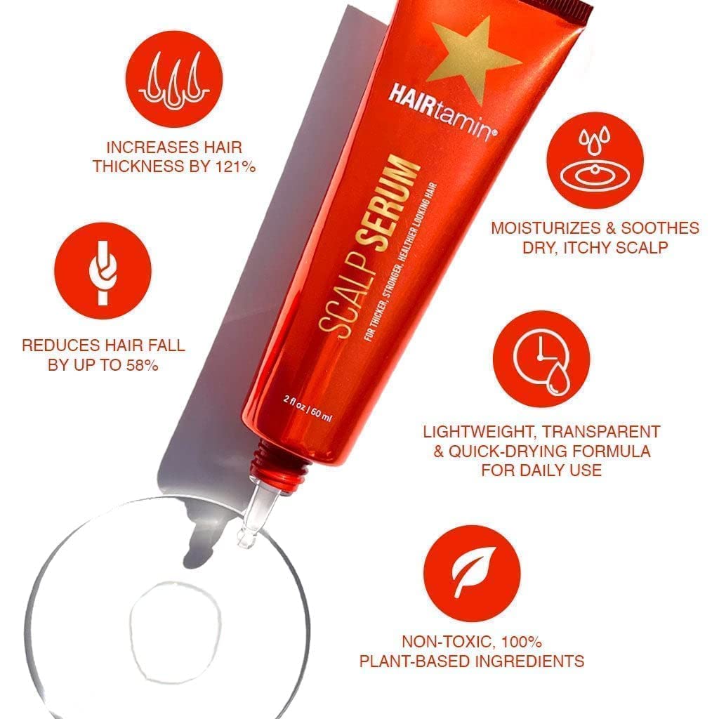 HAIRtamin Scalp Serum Natural Hair Growth Thickening Treatment | Made in USA | Helps Increase Hair Thickness and Aids Against Hair Thinning and Hair Fall Out | Moisturizes and Soothes Dry Itchy Scalp