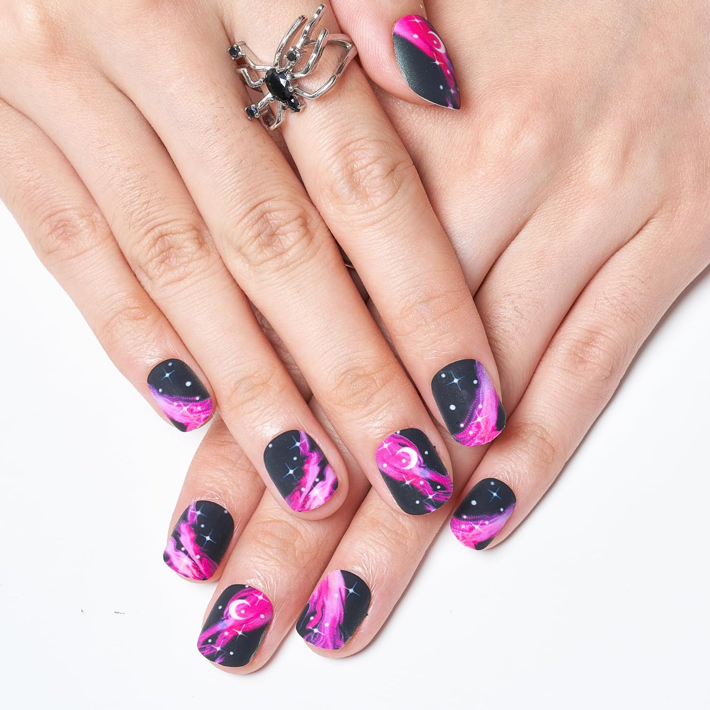 GLAMERMAID Hot Pink Extra Short Press on Nails, Black Ombre Fake Nails Short Squoval, Natural Round Square Glue on Nails Matte Gel, Acrylic False Nails Manicure Kits for Women, Reusable Stick on Nail