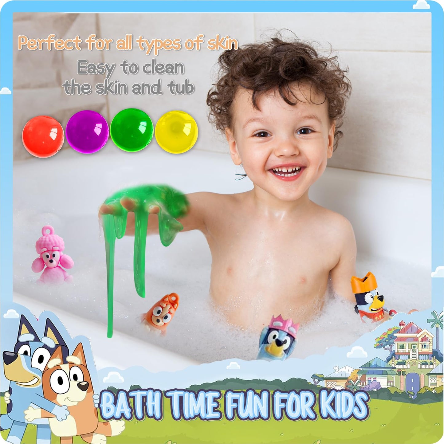 Bath Slime Kids Soap Bath Toy, Blue Heelers Bath Bombs for Kids, Bath Bombs with Surprise Inside, Slime Kit Kids Bath Bombs Rich in Natural Essential Oils for Dry Skin Moisturize, Gifts Card for Kids