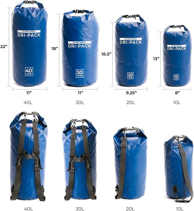 Zero Grid Waterproof Dry Bag - Floating Roll Top Drybag Keeps Dry 10L/20L/30L/40L Sizes for Backpacking, Kayaking, Boating, Camping, Fishing, Hiking, Made from Tough 500D Material