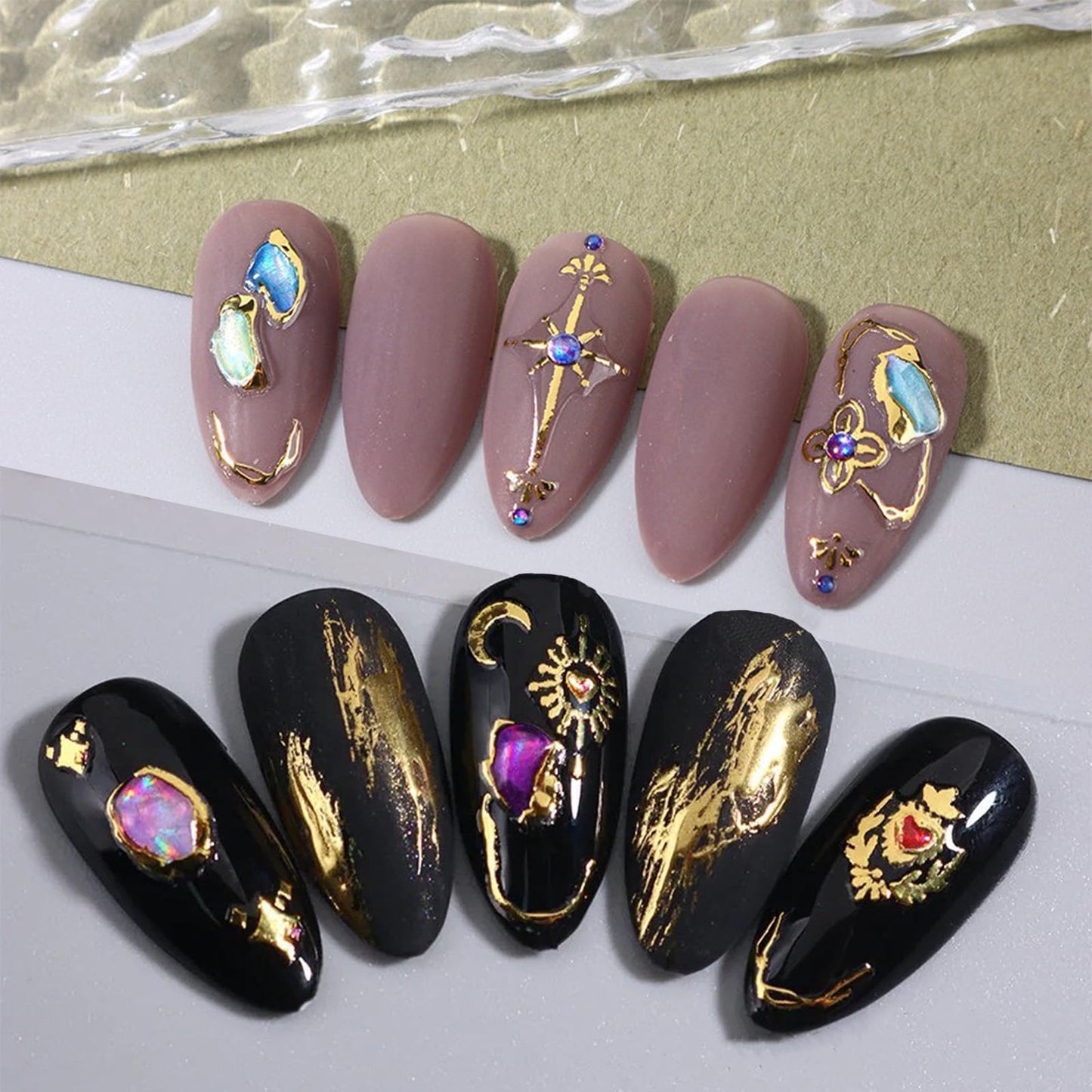 5D Gem Nail Art Sticker Decals Self Adhesive Crystal Rhinestone Embossed Nail Stickers Gem Design 5 Sheet