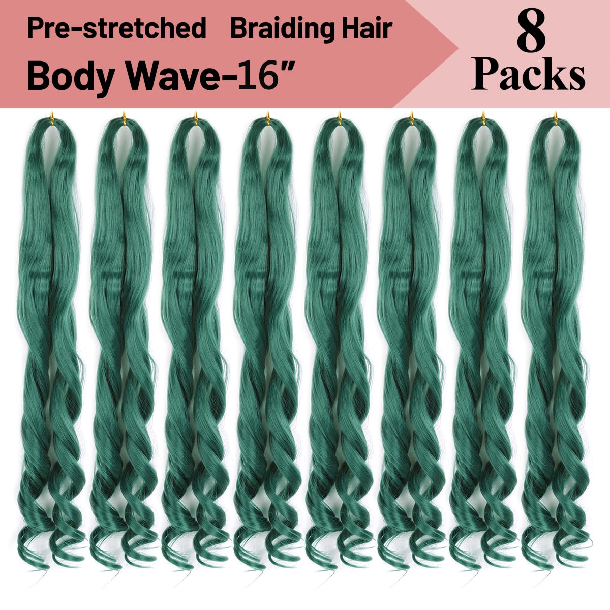 French Curly Braiding Hair 16 Inch Green Curly Braiding Hair 8 Pack 75g/pack Loose Wavy French Curl Braids Hair Extension Pre Stretched for Black Women Hair Extensions (16inch,8 pack,Green)