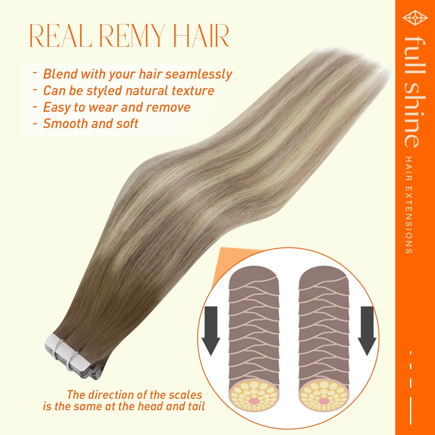 Full Shine Tape in Hair Extensions Human Hair Balayage Color 8 Ash Brown Fading to 60 Highlighted 18 Ash Blonde Seamless Hair Extensions Real Human Hair Tape in Extensions 12Inch 30G for Women 20Pcs