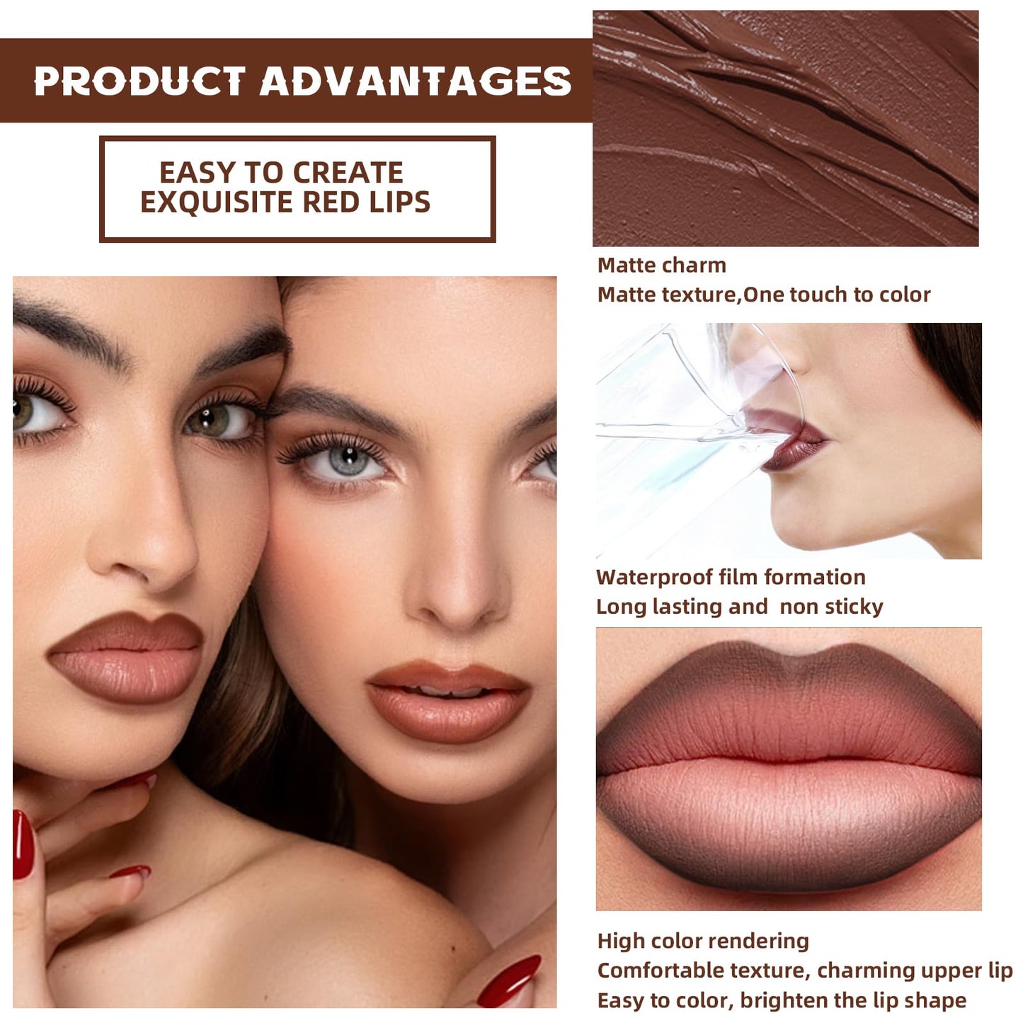 HOSAILY 3 Colors 2 in 1 Lip Liner Set, Matte Nude Dark Brown Lip Liner Plumping Smooth Creamy Lip Pencil, High Pigmented Long lasting Light and Medium Brown Lipstick Makeup, 01+04+06