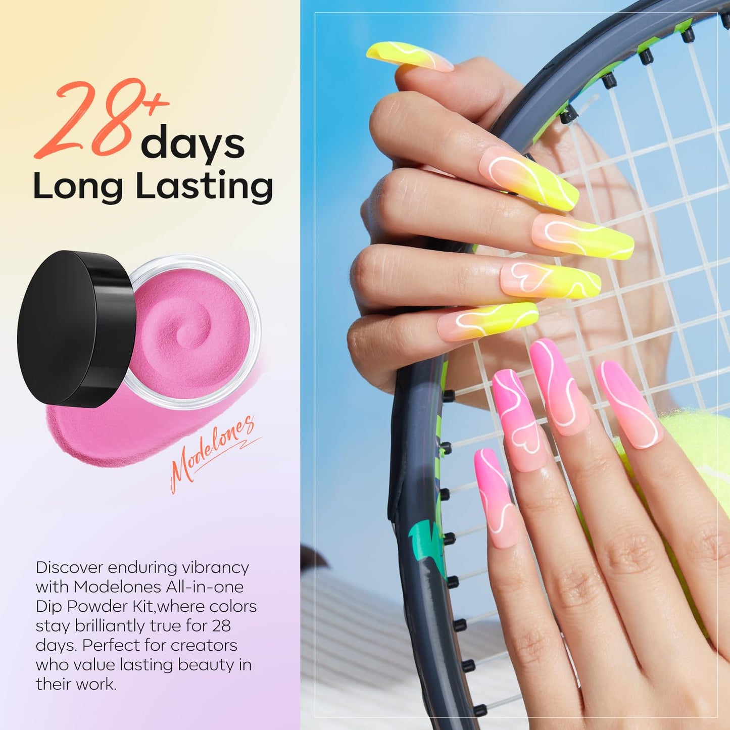 Modelones Dip Powder Nail Kit Starter, 20 Colors Summer Clear Pink Dipping Powder Liquid Set Base&Top Activator for French Nail Art Salon DIY Kit