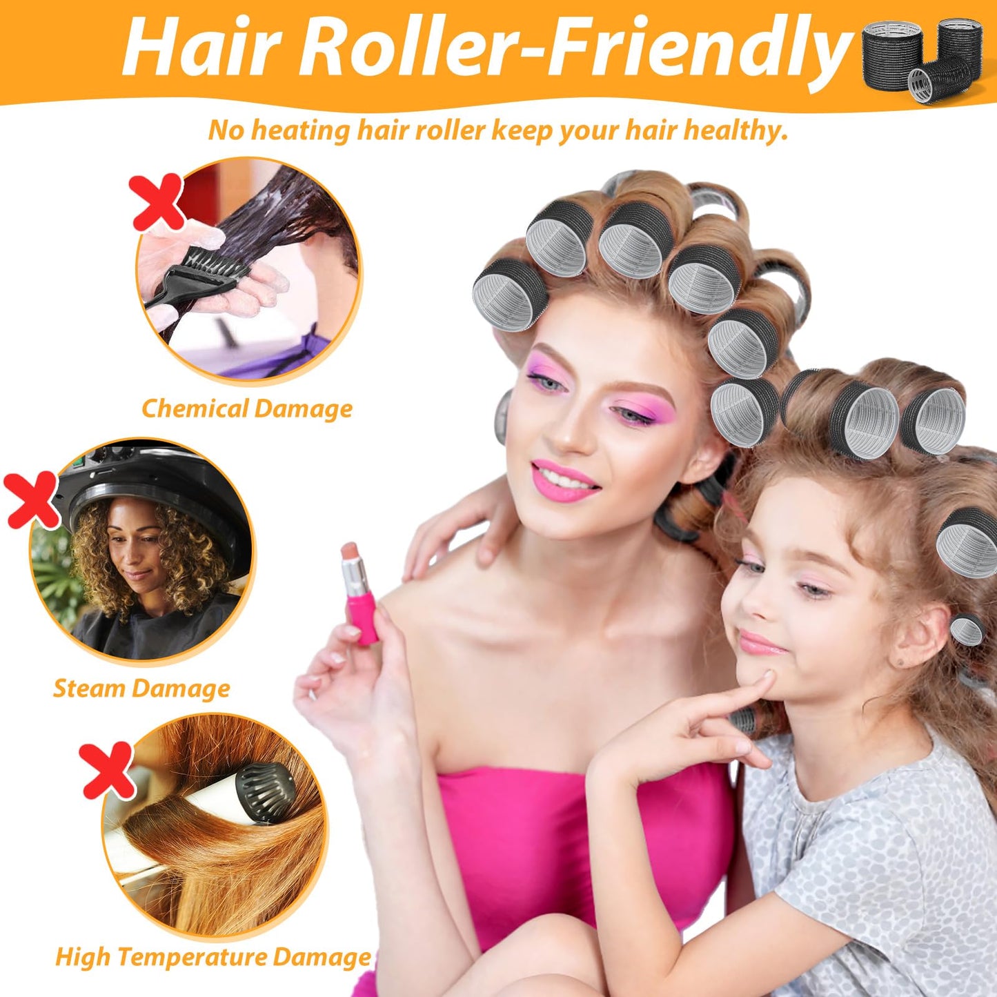 39PCS Self Grip Hair Rollers Curlers 3 Sizes Black Hair Roller 2.5in, 1.9in, 1.4in, Jumbo Curlers Roller with 12PCS Duckbill Clips Hair Rollers for Long Medium Short Thick Fine Volume Bangs