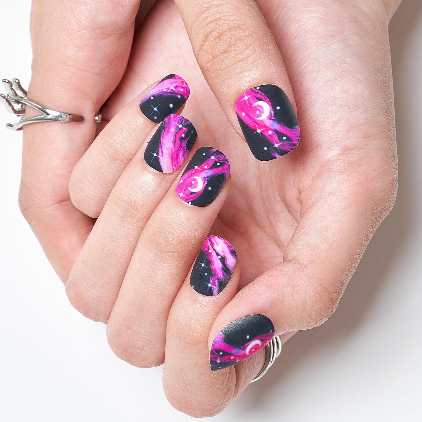 GLAMERMAID Hot Pink Extra Short Press on Nails, Black Ombre Fake Nails Short Squoval, Natural Round Square Glue on Nails Matte Gel, Acrylic False Nails Manicure Kits for Women, Reusable Stick on Nail
