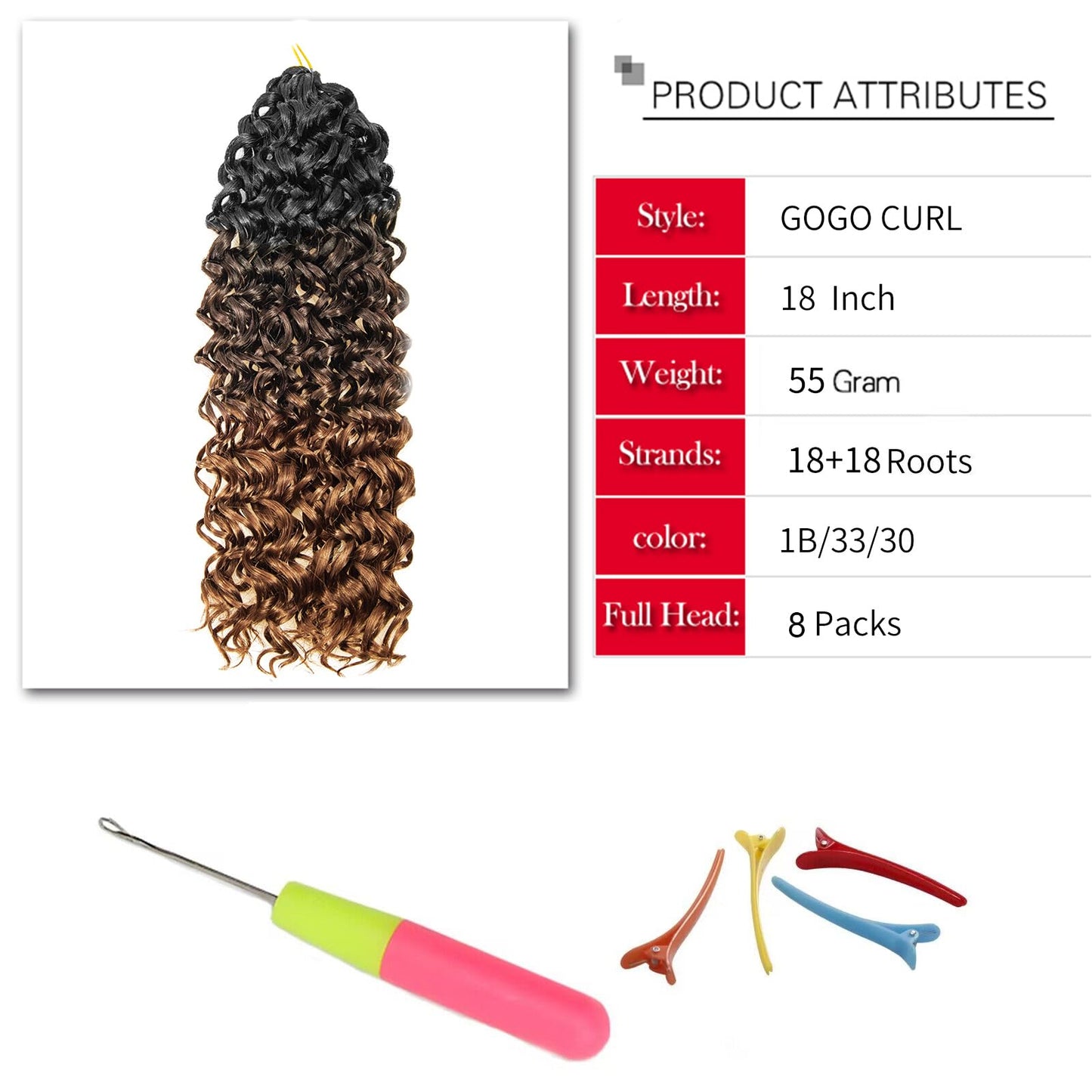 8 Packs Curly Crochet Hair GoGo Curl Crochet hair for Women Deep Wave Braiding hair,Synthetic Bohemian Crochet Braid Water Wave Crochet hair Extensions (C16, 18inch)