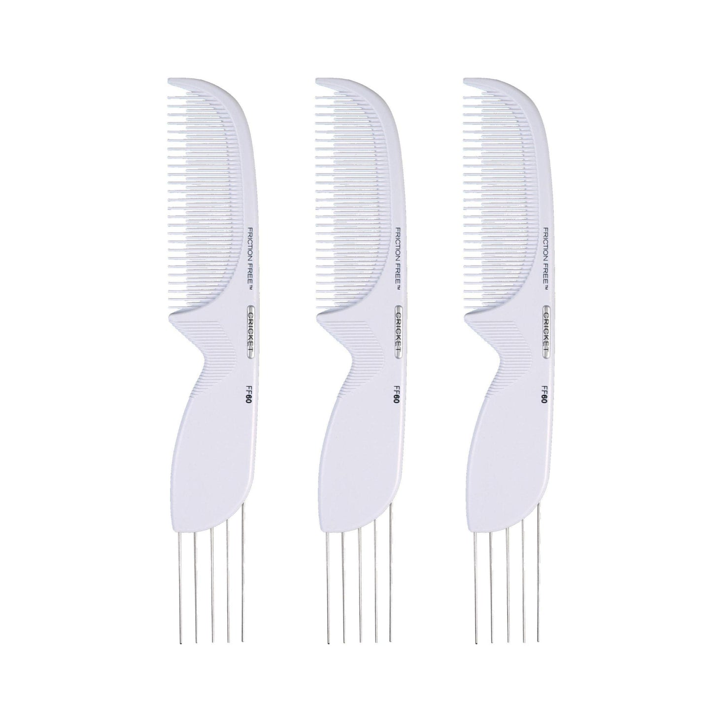 Cricket FF60 Friction Free Lift and Tease Comb - Teasing Lifting Comb with Metal Teeth for Volume and Texture, Reduces Friction and Damage, Set of 3, Ideal for Teasing and Styling All Hair Types