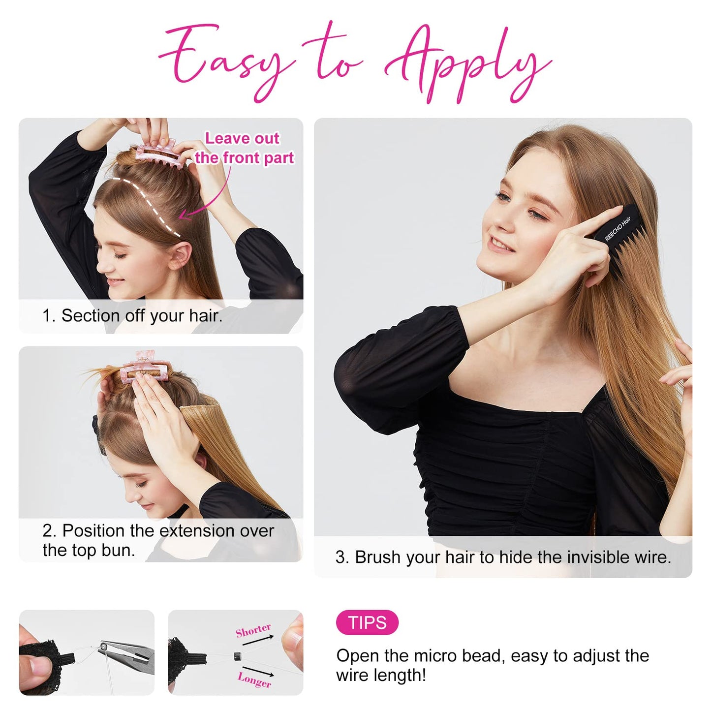 REECHO Invisible Wire Hair Extensions with Thinner Softer Lace Weft (Dark Blonde with Highlights, 12 Inch (Pack of 1))