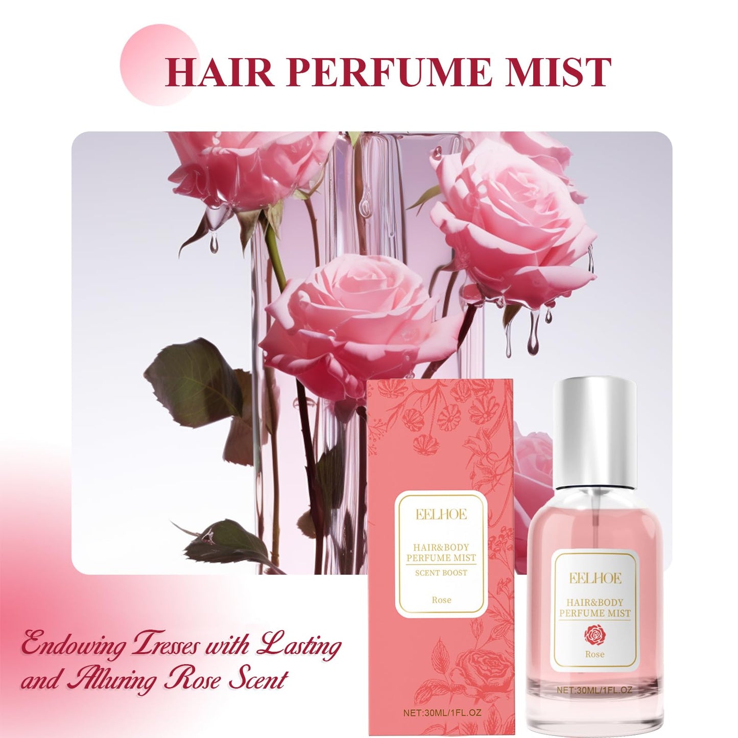Hair Perfume for Women, Long Lasting Fragrance that Refreshes Hair, Pheromones Perfumes, Hair and Body Fragrance, Rose Fine and Smooth Fragrance Mist, Nourishing and Hydrating Hair Shine Spray