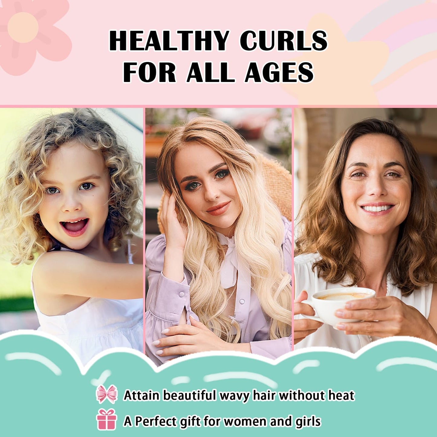 Gwabee Satin Heatless Curls Overnight Hair Curlers to Sleep In Hair Curler Rollers No Heat Hair Wrap for Curls Headband, 70" Satin Heatless Curling Rod Set for Women Long Waves Hair Volume-Black 10PCS