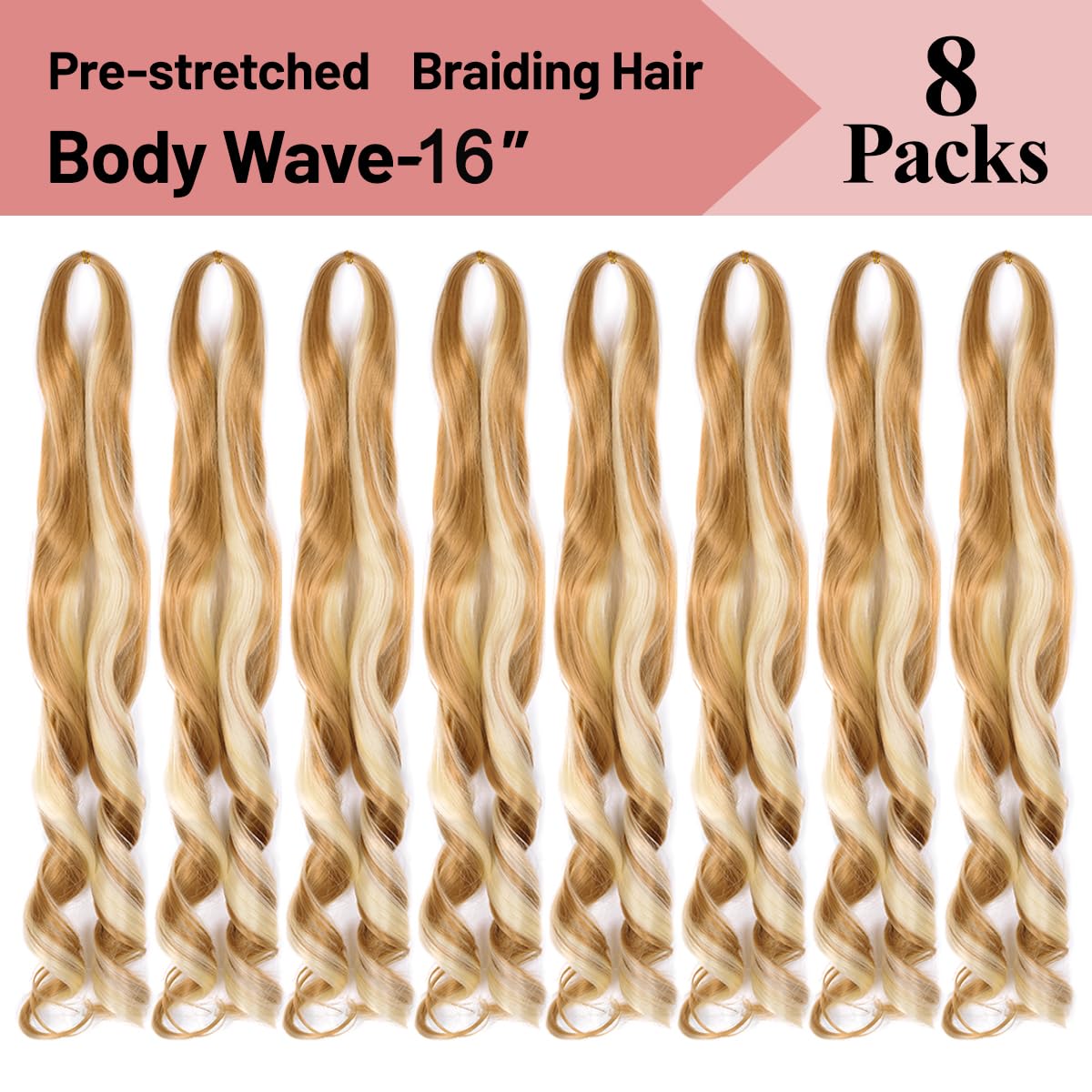 Curly Braiding Hair Box Braids #P27/613 Spanish Curly Braiding Hair for Box Braids 8 Packs Bouncy Braiding Hair 16 Inch Synthetic Braiding Hair Extensions(16 Inch,Pack of 8,P27/613)