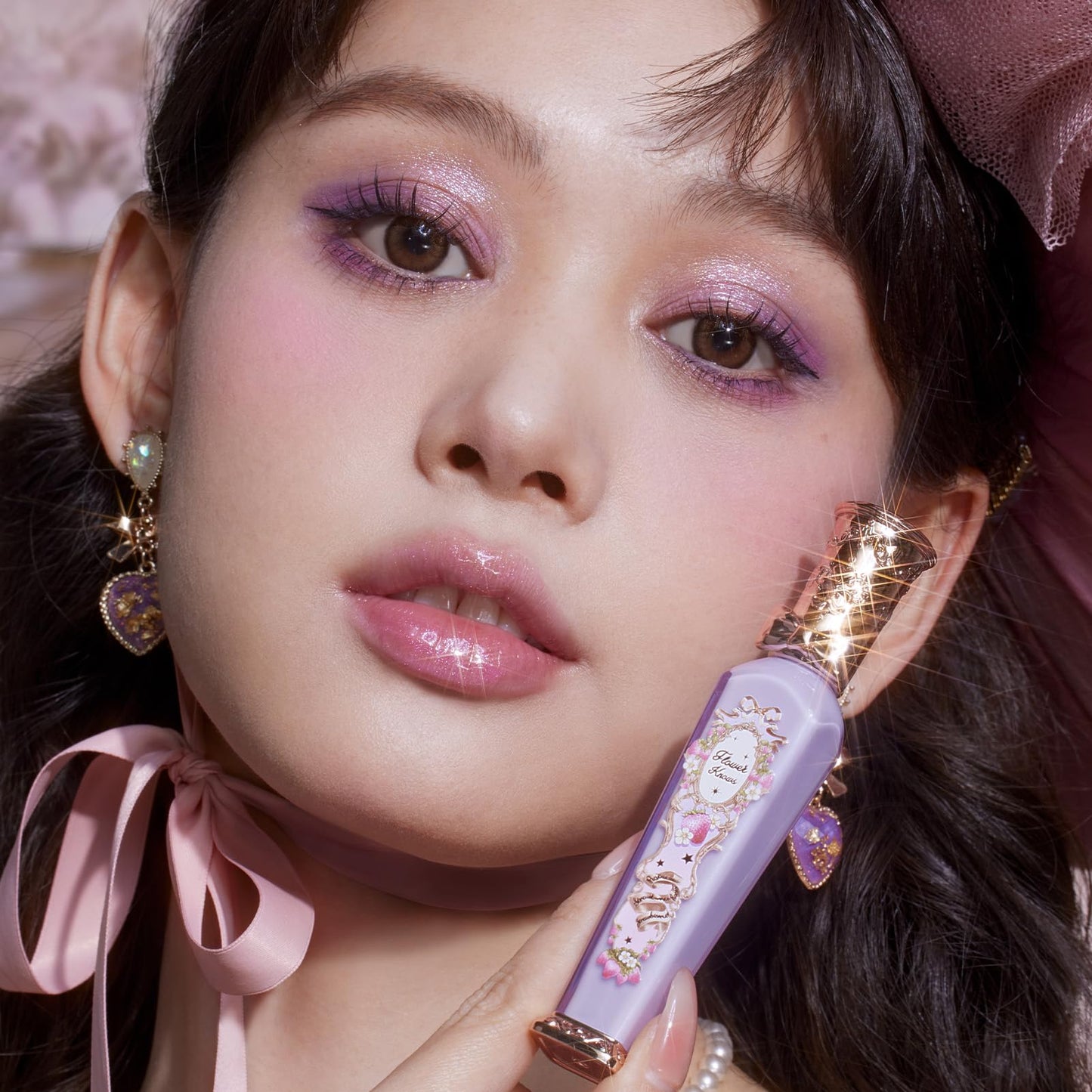 Flower Knows Violet Strawberry Rococo Glitter Lip Gloss-Moisturizing Tinted Lip Oil-Hydrating Glowy Lip Makeup for Girls&Women-Vegan & Cruelty-Free-0.12 Fl Oz,1 Count (G03 Berry Bomb)