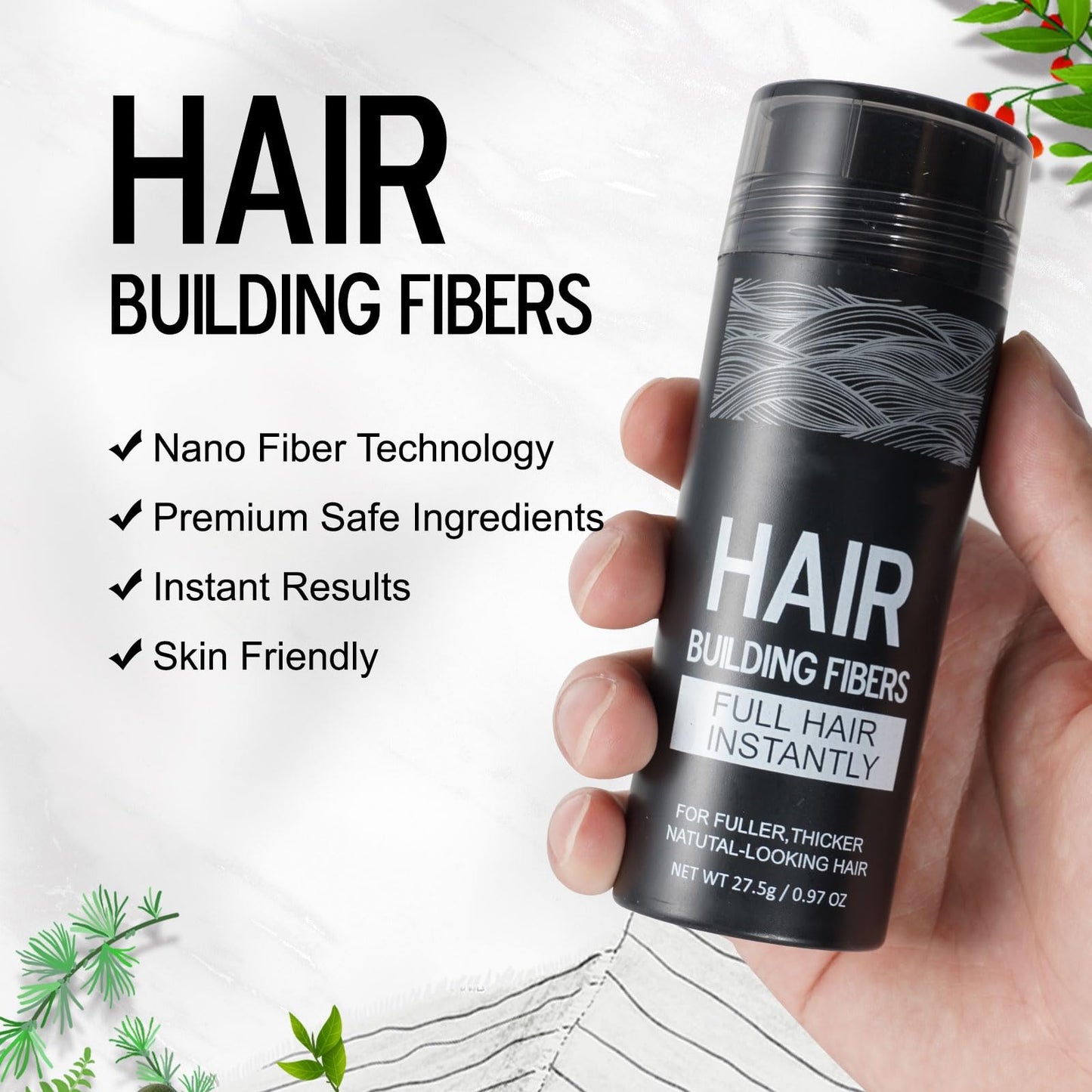 Hair Building Fibers for Thinning Hair with Spray Applicator Pump Nozzle - Natural & Undetectable,Instantly Thicker Fuller Hair Conceals Hair Loss 30 Sec,4 Shades for Men & Women,27.5g (Light Brown)