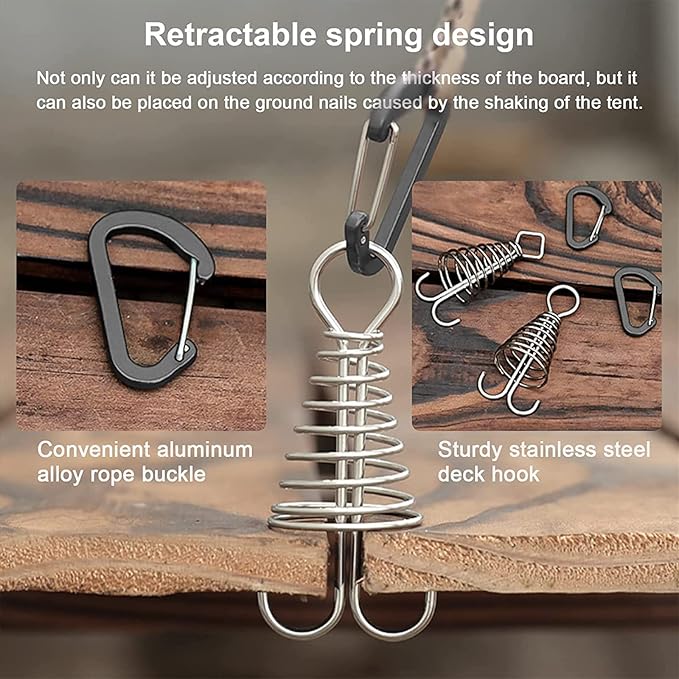 Morobor Deck Anchor Pegs, 10pcs Windproof Aluminium Alloy Fish Bone Tent Stakes with Spring Buckle Portable Wind Rope Anchor for Outdoor Camping