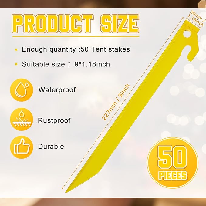 Deekin Plastic Tent Stakes 9 Inch Heavy Duty Tent Pegs Spike Hook Stakes Light Safe Tent Stakes Canopy Stakes for Summer Beach Garden Decorations Camping Outdoor Lawn Tarp