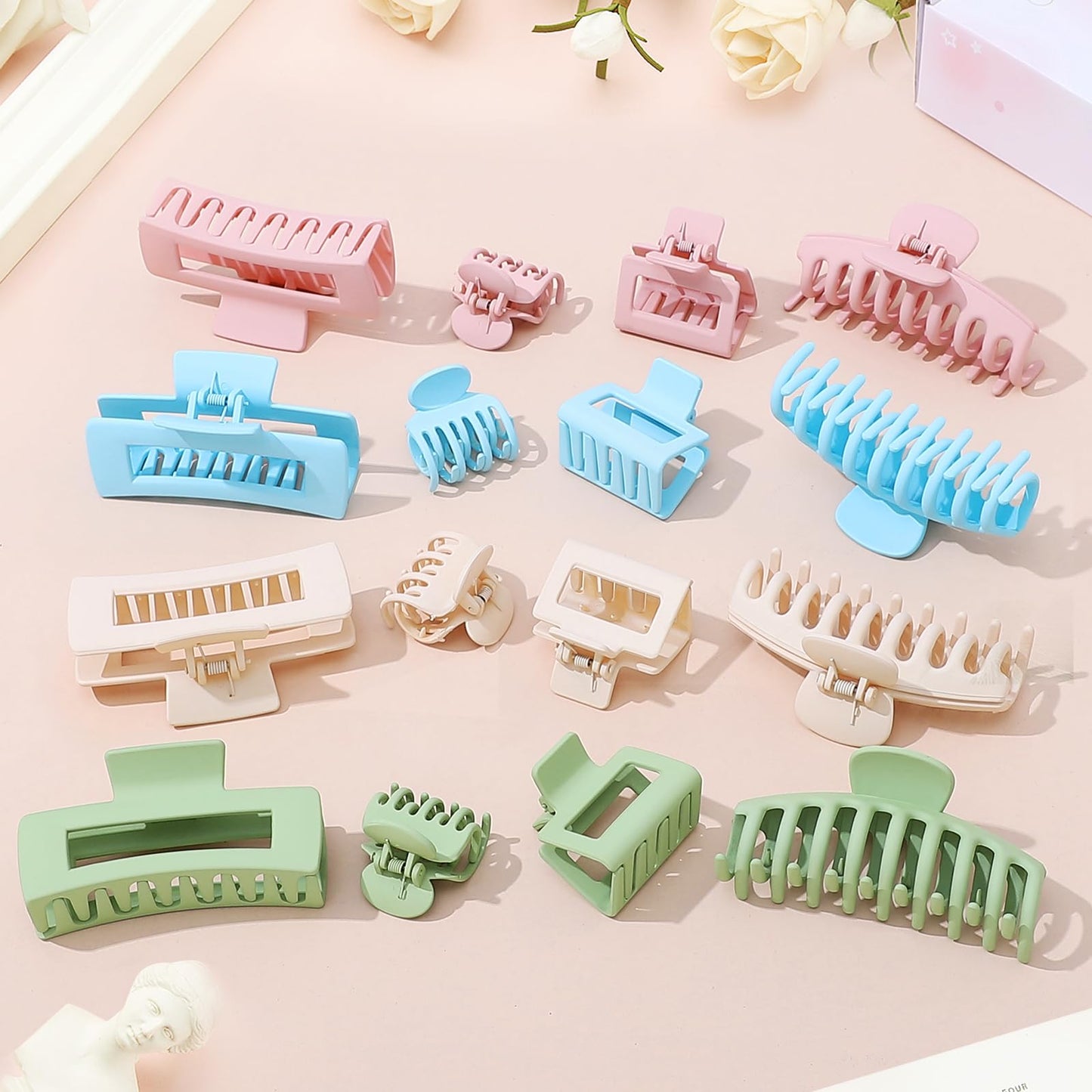 Hair Clips 16 Pcs for Women - Large and Small Matte Banana Clips for Thin, Thick, Curly Hair, Strong Hold Nonslip Hair Claws