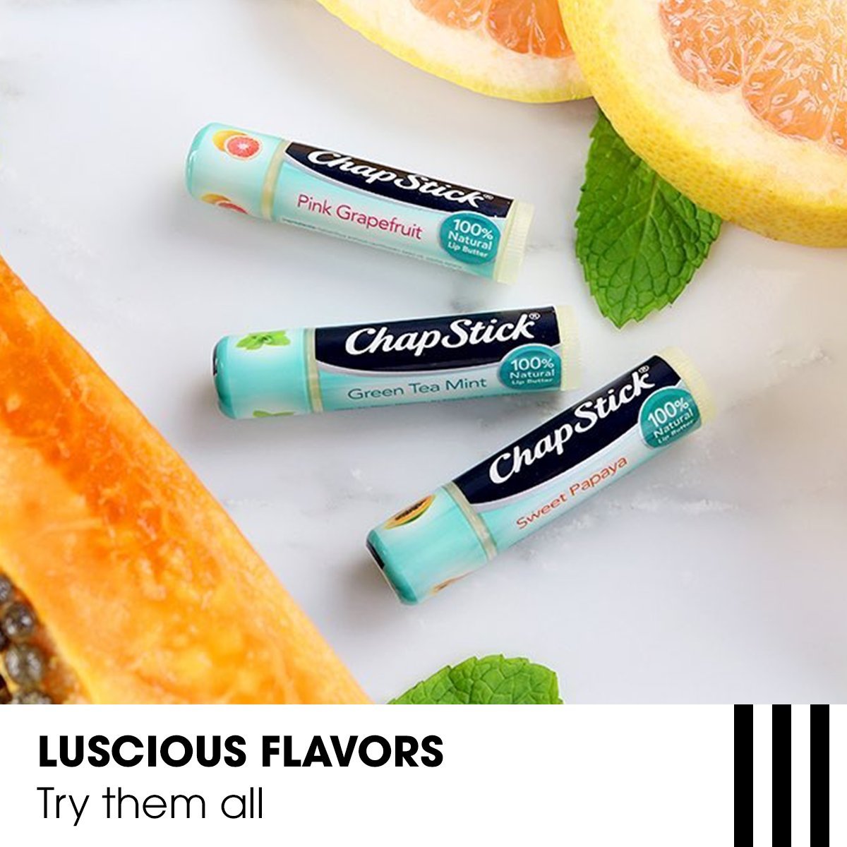 ChapStick Green Tea Mint 100 Percent Natural Ingredients Lip Butter, Moisturizing Lip Balm - 0.15 Oz