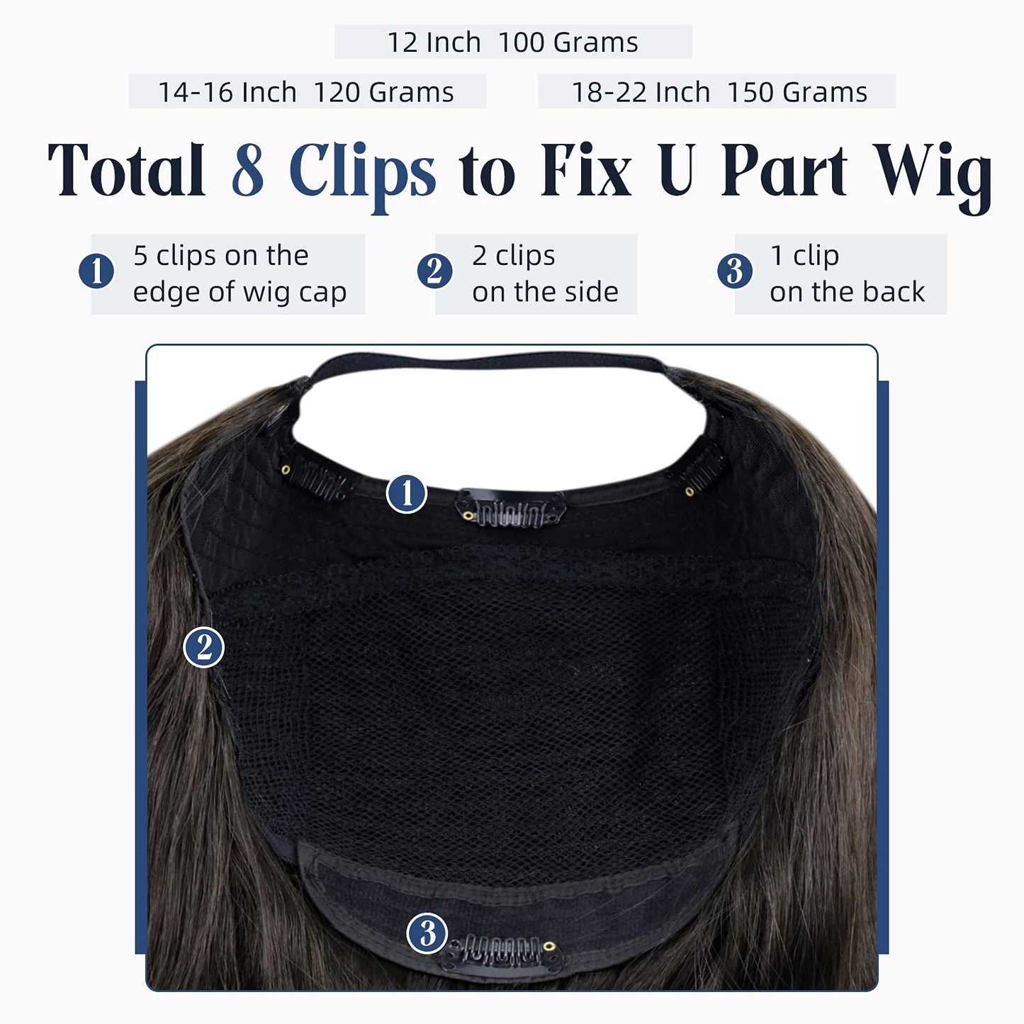 Full Shine U Part Human Hair Wig Natural Half Part Wig Human Hair Straight Off Black Hair Pieces 12Inch One Piece Half Wigs for Women Human Hair Wig 100Grams