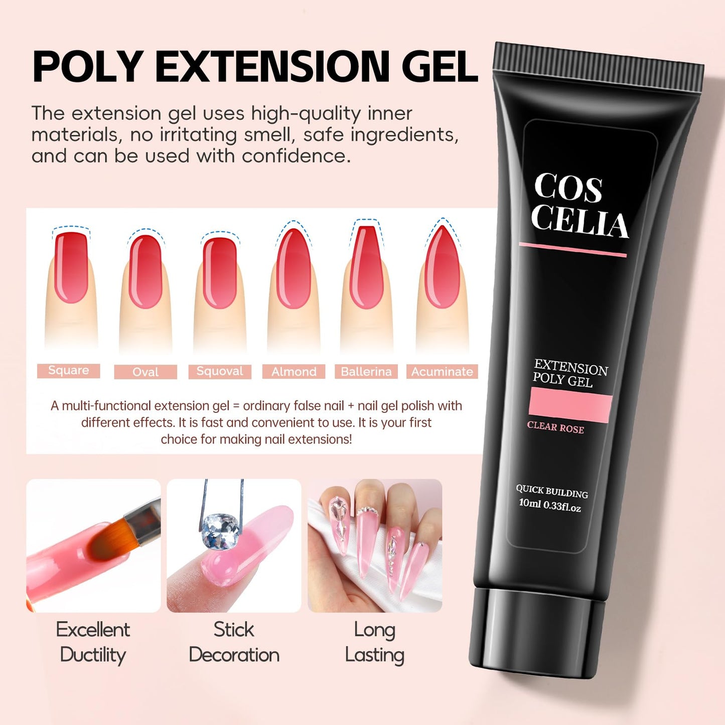 COSCELIA Gel Nail Polish Kit with U V Light, 18 Colors Nude Pink White Brown Gel Nail Kit 3PC Poly with Glossy Top Coat Base Coat Art Rhinestones Manicure Tools for Women Salon DIY