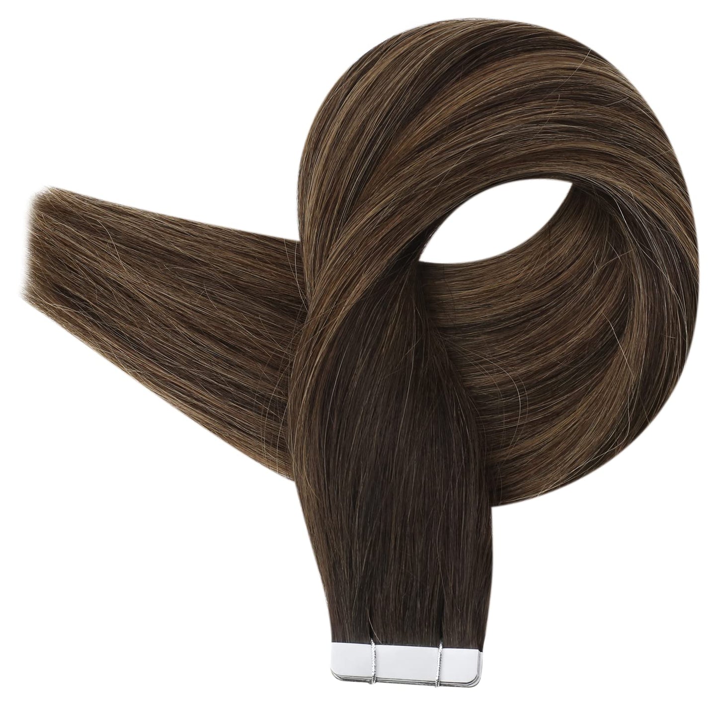 Full Shine Tape in Hair Extensions 30g 12 Inch Double Sided Tape in Extensions Color 2 Fading to 8 Ash Brown Highlight 2 Darkest Brown Balayage Straight Remy Hair Extensions Tape Ins 20PCS for Women