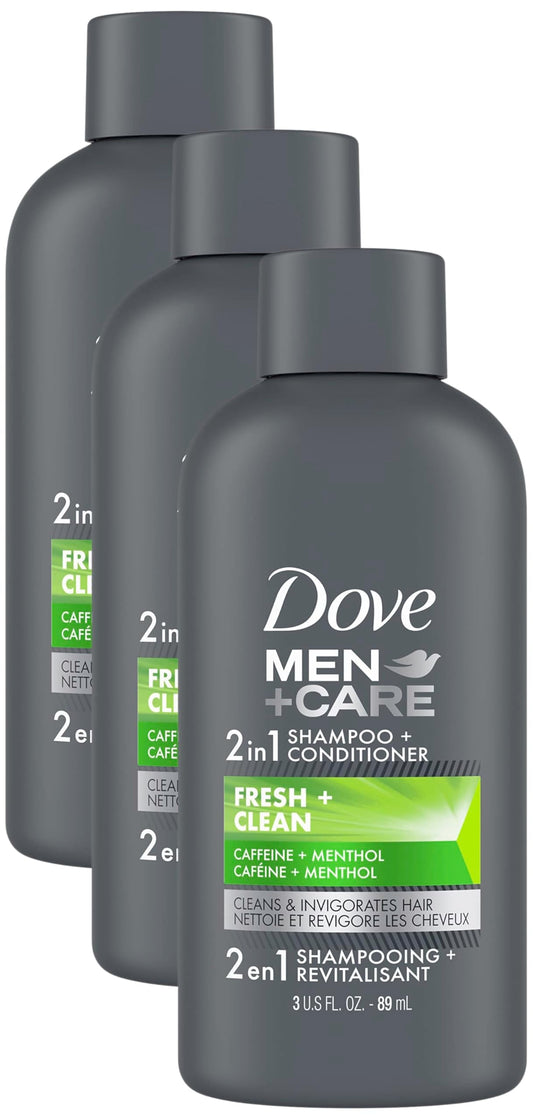 DOVE MEN + CARE Fortifying 2 in 1 Shampoo and Conditioner for Normal to Oily Hair Fresh and Clean with Caffeine Helps Strengthen Thinning Hair 3 oz (Pack of 3)