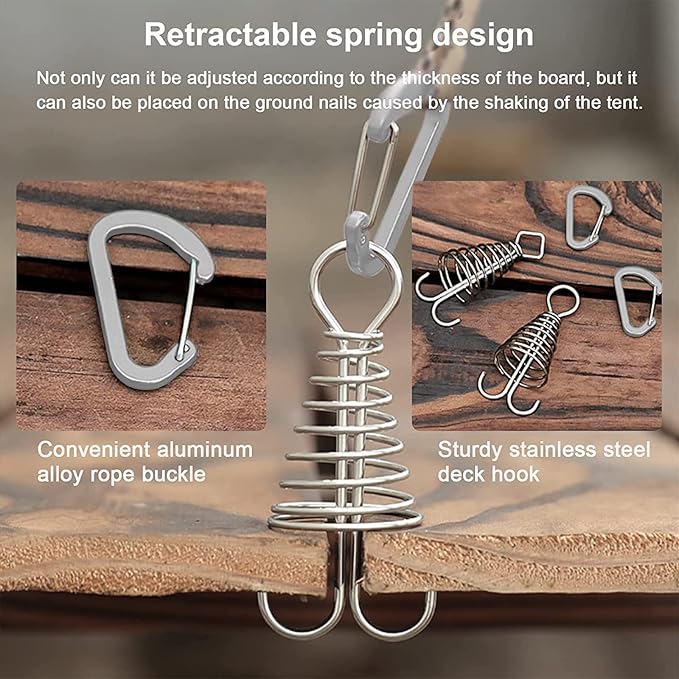 Morobor Deck Anchor Pegs, 10pcs Windproof Aluminium Alloy Fish Bone Tent Stakes with Spring Buckle Portable Wind Rope Anchor for Outdoor Camping