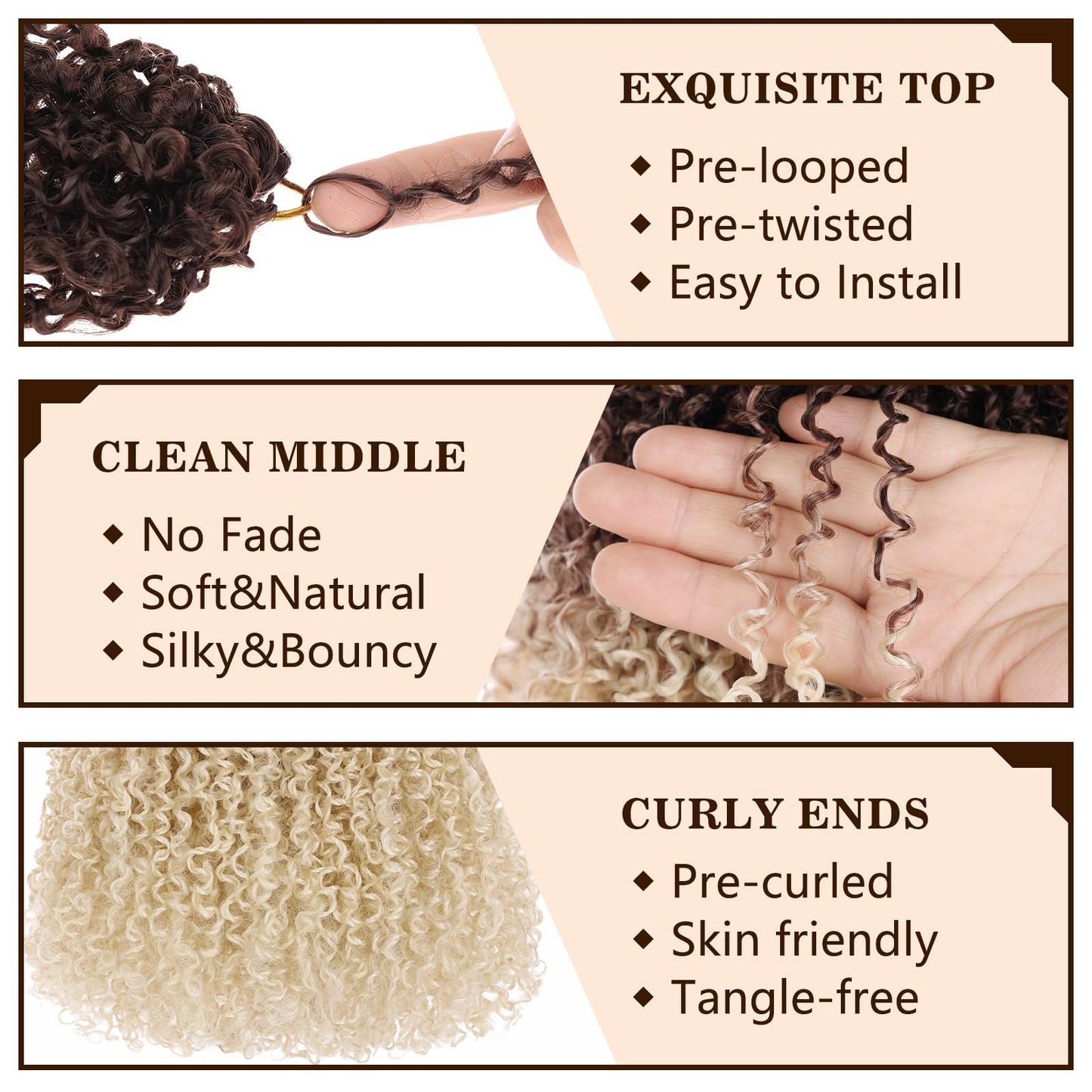 COOKOO 8 Inch Pre Looped Yanky Twist Crochet Hair 8 Packs Short Yanky Passion Twist Hair Bohemian Yanky Twists Crochet Hair Fluffy Mini Twist Crochet Hair Pre-twisted Curly Crochet Braiding Hair