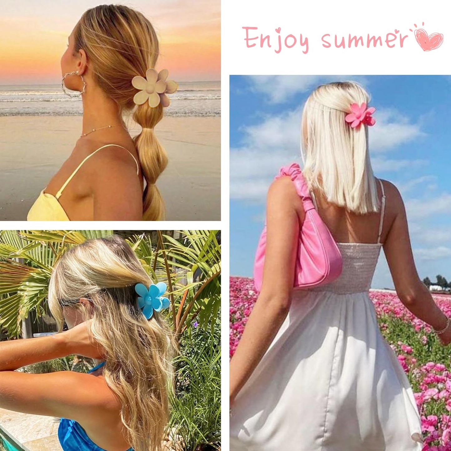 Flower Hair Clips 8PCS, Large Claw Clips for Women Girls Thick Thin Hair, Strong Hold Nonslip Big Dasiy Jaw Clamps Matte Hair Accessories 8 Colors