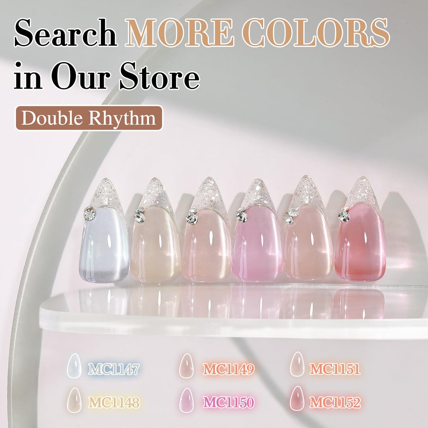 Double Rhythm 15ML Glass Cat Eye Gel Polish with Magnet Same Color Same Bottle Holographic Glitter Shimmer Salon Soak Off Magnetic Nail at Home (Pale Nude-MC1148)