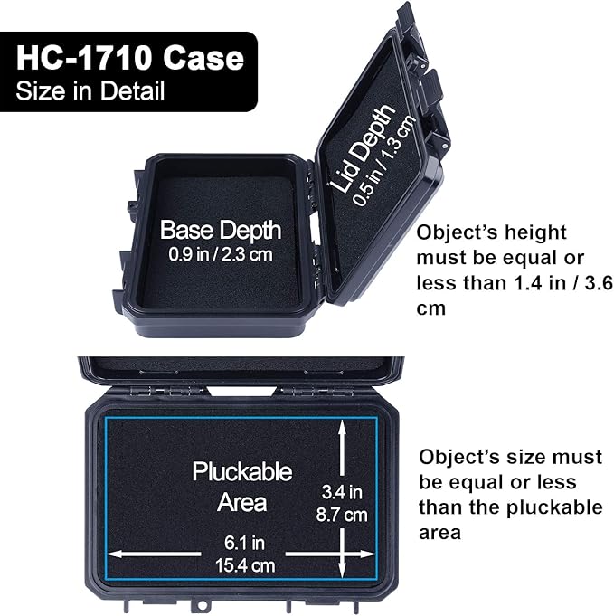 Lykus HC-1710 Mini Hard Case Dry Box with Foam Insert, Interior Size 6.54x3.94x1.46 inch, IP66 Splash-Proof