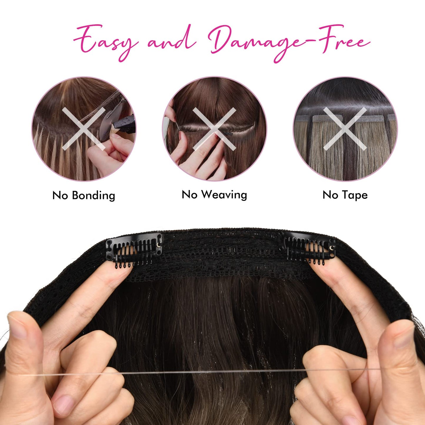 REECHO Invisible Wire Hair Extensions with Thinner Softer Lace Weft (Dark Blonde with Highlights, 12 Inch (Pack of 1))