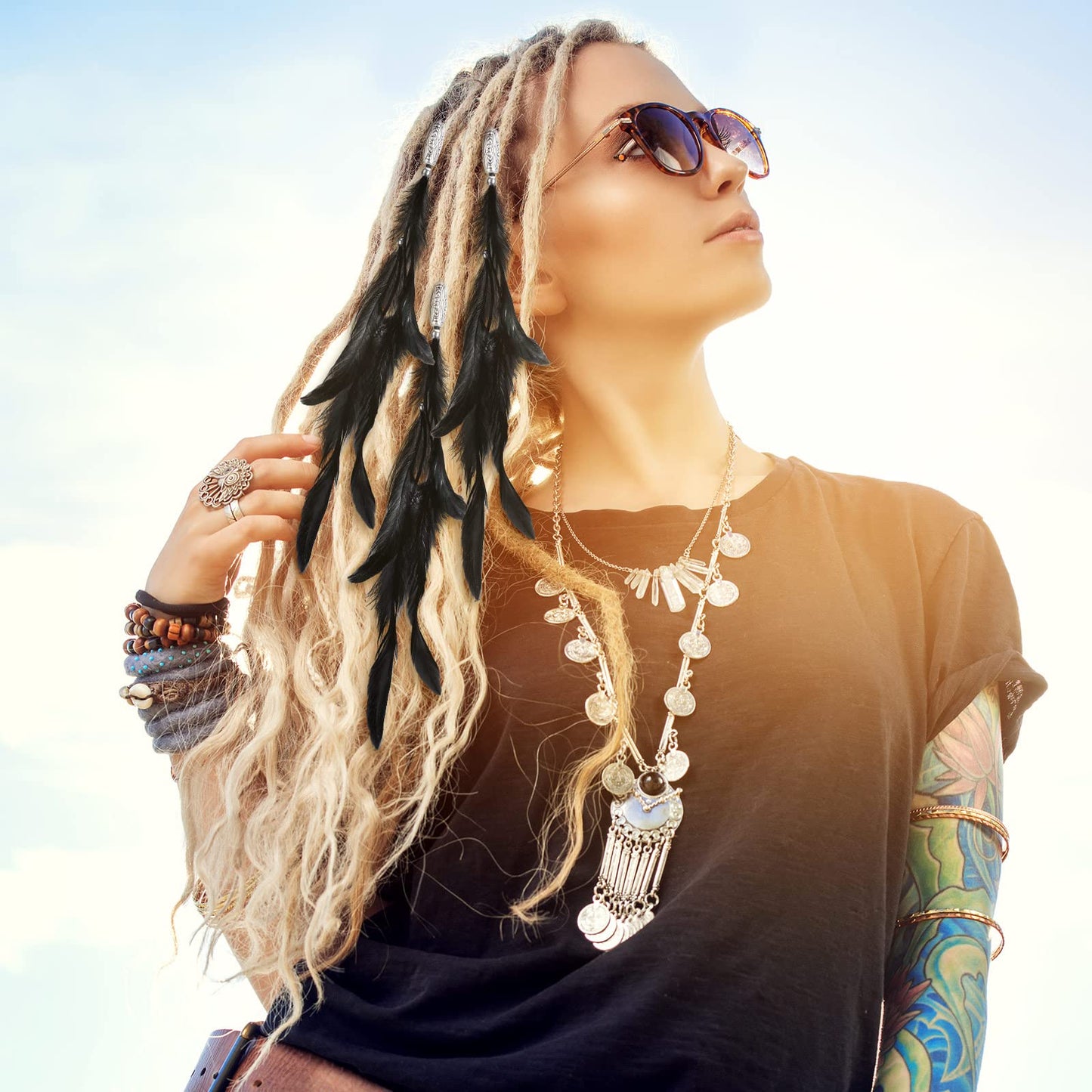 Geyoga 12 Pcs Feather Hair Extensions Colored Clip in Hair Feathers for Women Carnival Cosplay Costume Summer Party Headdress Boho Feather Clip Accessory Gifts(Brown, Black, Dark Coffee)