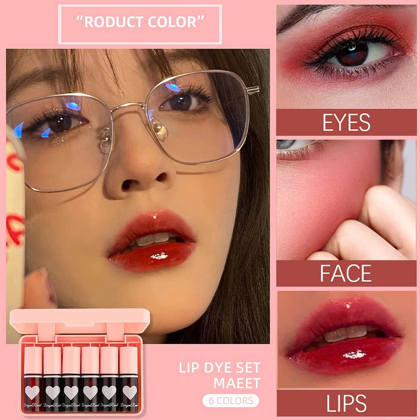 6 Colors Lip Tint Stain Set,Korean Lip Gloss Lip Tint Stain Mini Liquid Lipstick Multi-use Lip and Cheek Tint