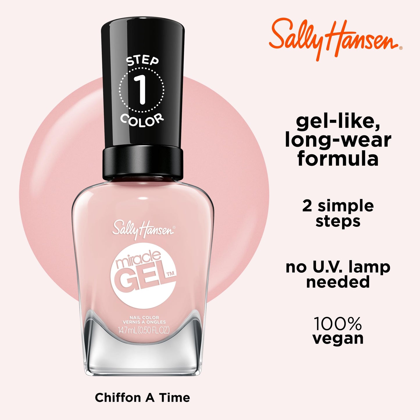 Sally Hansen Miracle Gel™, Once Chiffon a Time, Long Lasting, Gel-Like Formula, No UV Lamp Needed, Pink Nail Polish