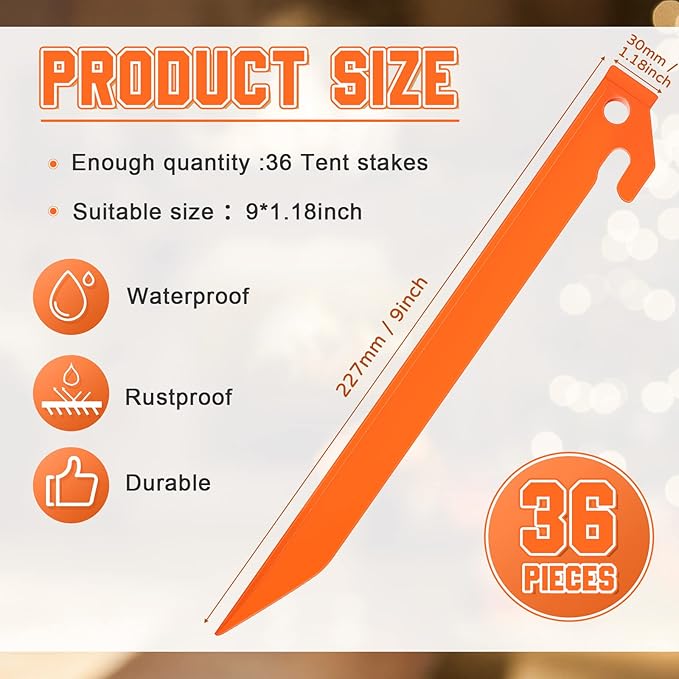 Deekin Plastic Tent Stakes 9 Inch Heavy Duty Tent Pegs Spike Hook Stakes Light Safe Tent Stakes Canopy Stakes for Summer Beach Garden Decorations Camping Outdoor Lawn Tarp