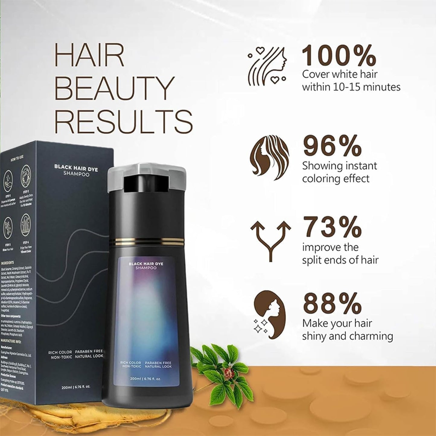 Hair Dye Shampoo, Hair Color Dye, Hair Care Instant Dye Shampoo, Natural Hair Color for Gray Hair Coverage, Suitable for Women & Men (Black)
