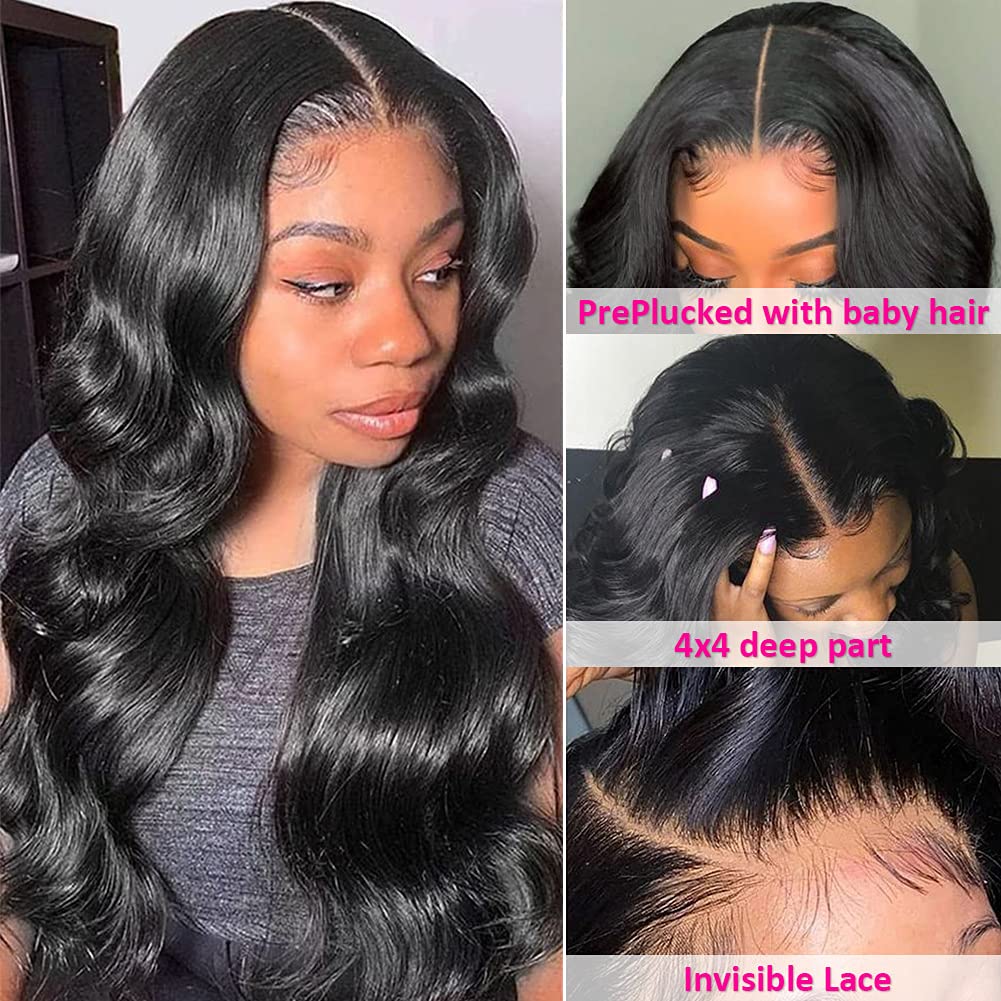 Hedy Body Wave Lace Front Wigs Human Hair Pre Plucked with Baby Hair Glueless 150% Density 4x4 Lace Closure Human Hair Wigs for Black Women Natural Color(18 Inch)