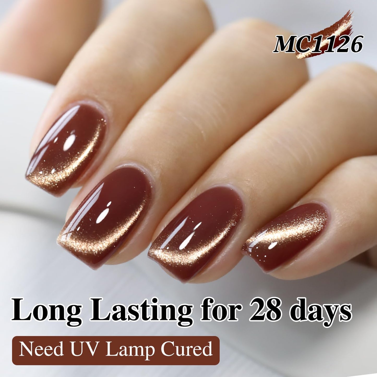 Double Rhythm 15ML Ice Glass Cat Eye Gel Polish with Magnet Holographic Glitter Shimmer Translucent Sheer Color Salon Soak Off Magnetic Nail at Home (Coffee Brown-MC1126)