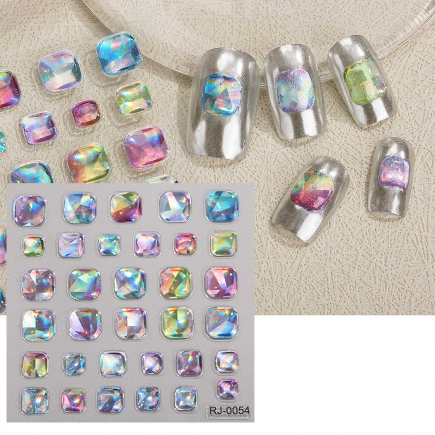 5D Gem Nail Art Sticker Decals Self Adhesive Crystal Rhinestone Embossed Nail Stickers Gem Design 5 Sheet
