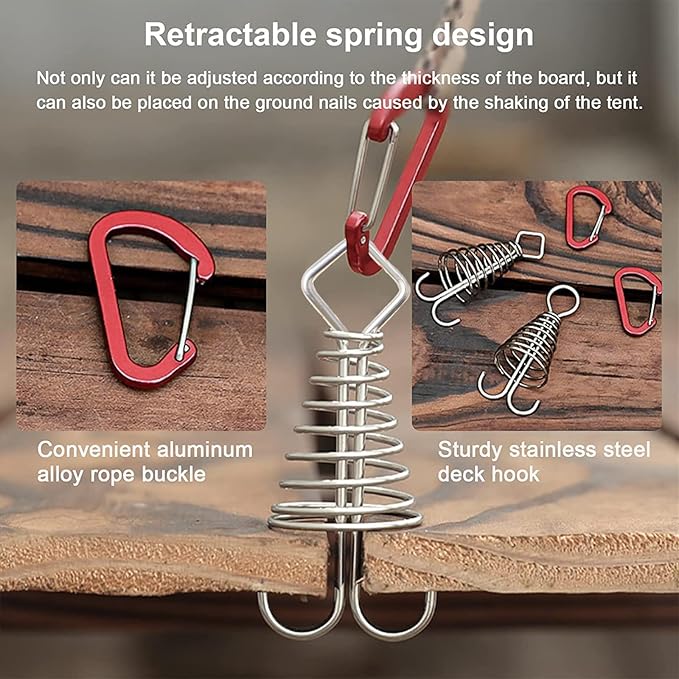 MOROBOR Red Deck Anchor Pegs, 10 PCS Windproof Aluminium Alloy Fish Bone Tent Stakes with Spring Buckle Portable Adjustable Octopus Wind Rope Anchor for Outdoor Camping(Square Top)