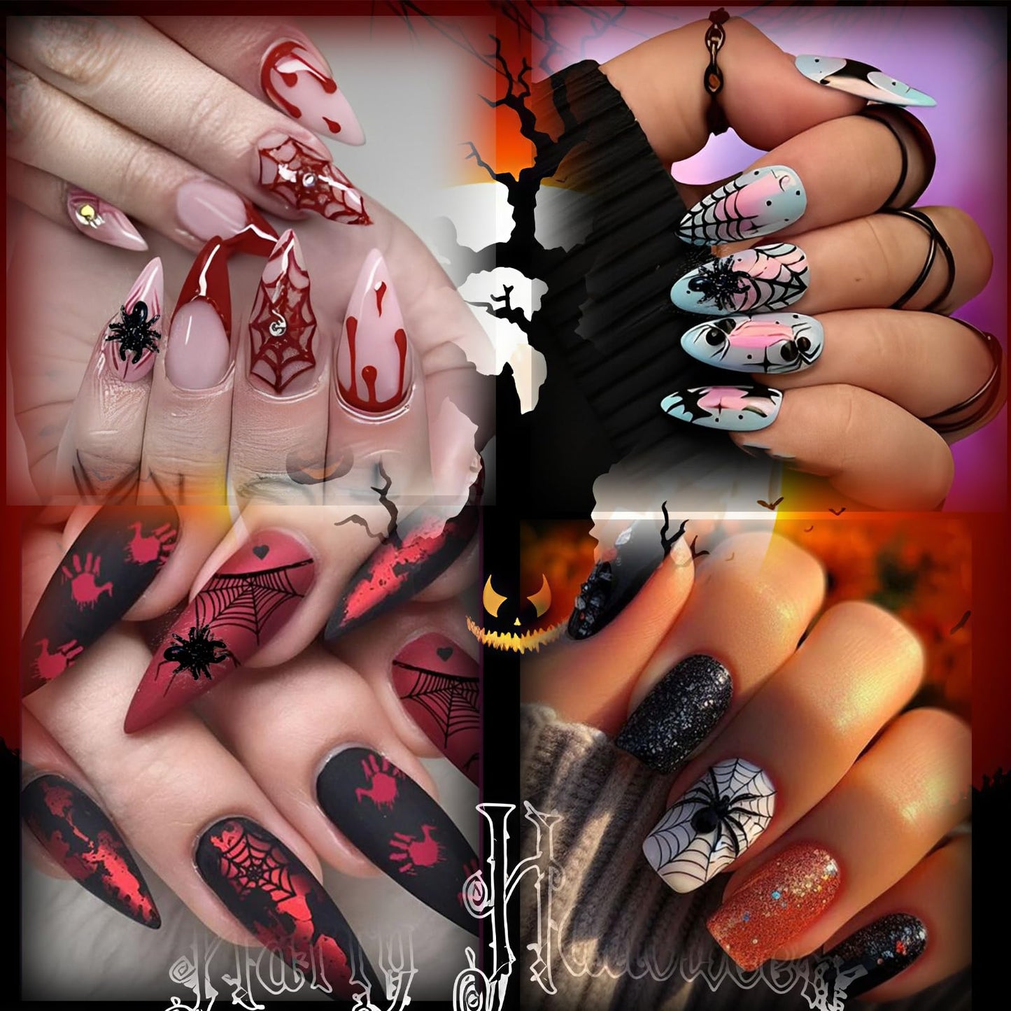 50pcs 3D Black Spider Nail Charms & Gems - Halloween DIY Nail Art Supplies