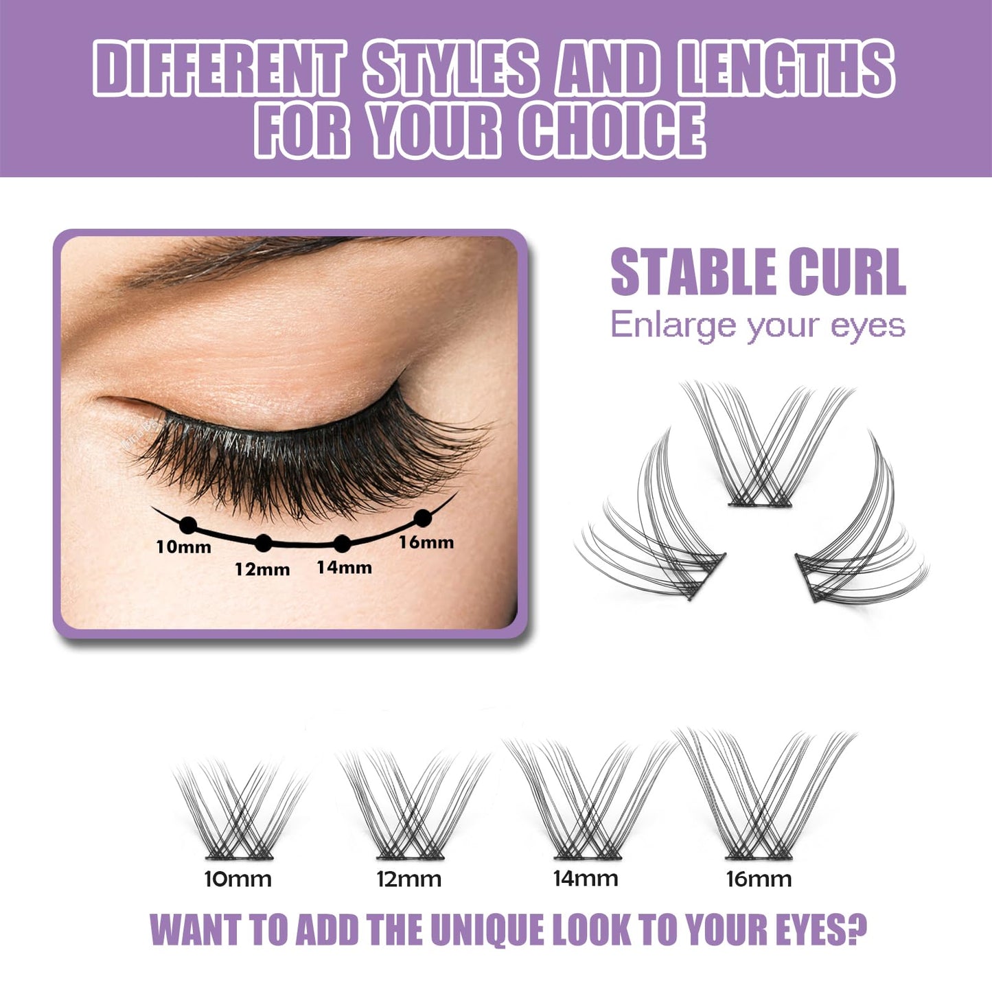 DIY Eyelash Extension, 3D Effect Individual Melt Flare Lash Cluster Natural Lashes Set, Home Eyelash Extension, D curl Lashes Pack 16MM-Godness