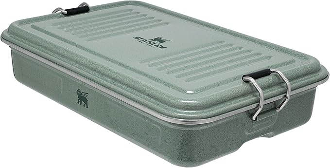 STANLEY Classic Legendary Useful Box 1.25 qt | Metal Snack and Lunch Box | Durable Stainless Steel Travel Food Storage Container | Hiking, Camping, School, or Work | BPA-Free | Hammertone Green
