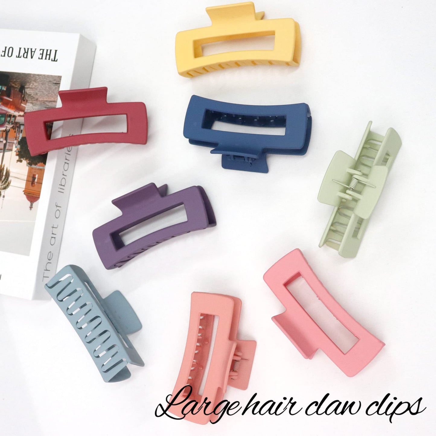 Beauty.H.C Hair Clip, 8PCS Large Colorful Square Claw Clips for Thick Thin Curly Long Hair, Strong Hold, Nonslip, Pastel Matte, 4.1 Inches, Women Girls, Gift