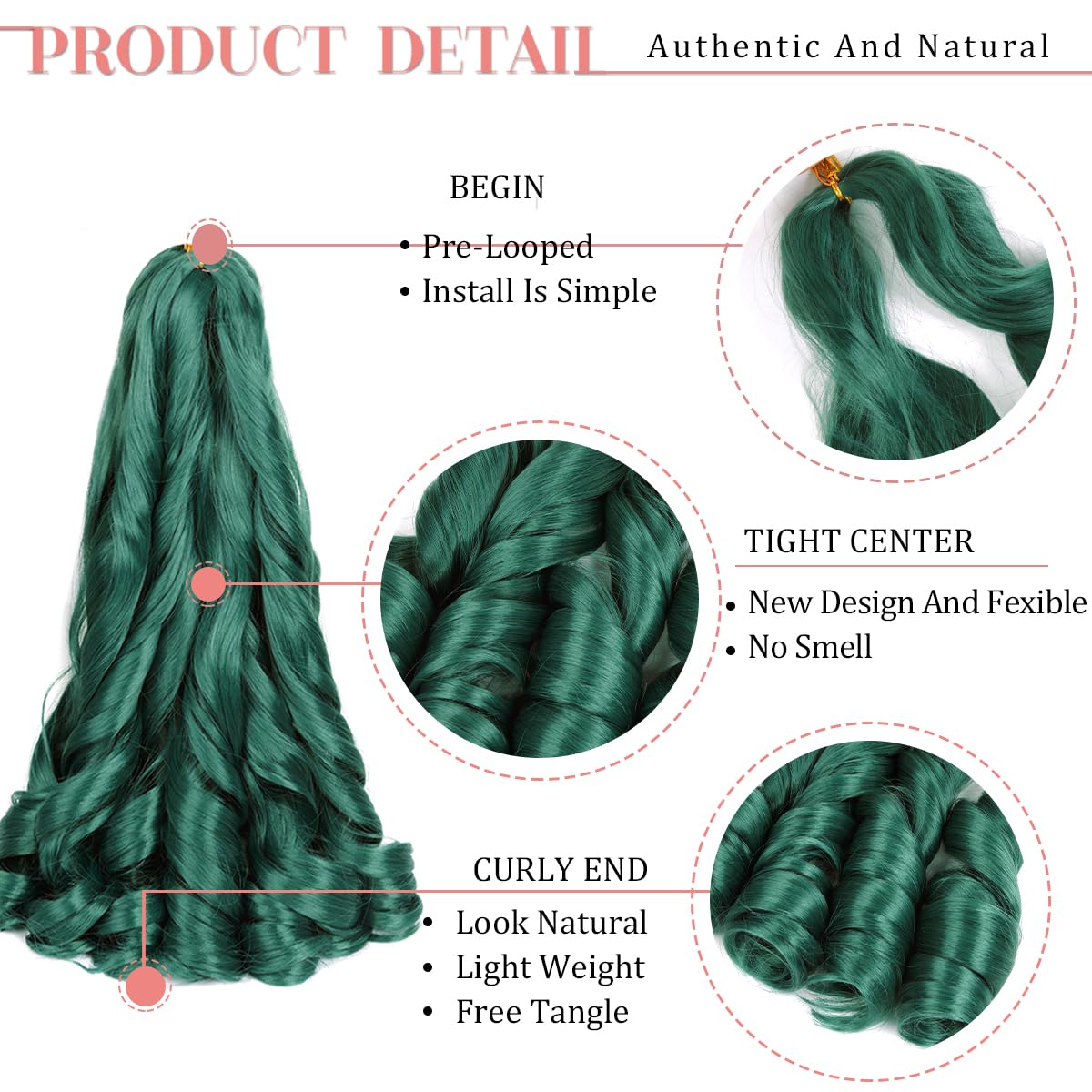 French Curly Braiding Hair 16 Inch Green Curly Braiding Hair 8 Pack 75g/pack Loose Wavy French Curl Braids Hair Extension Pre Stretched for Black Women Hair Extensions (16inch,8 pack,Green)