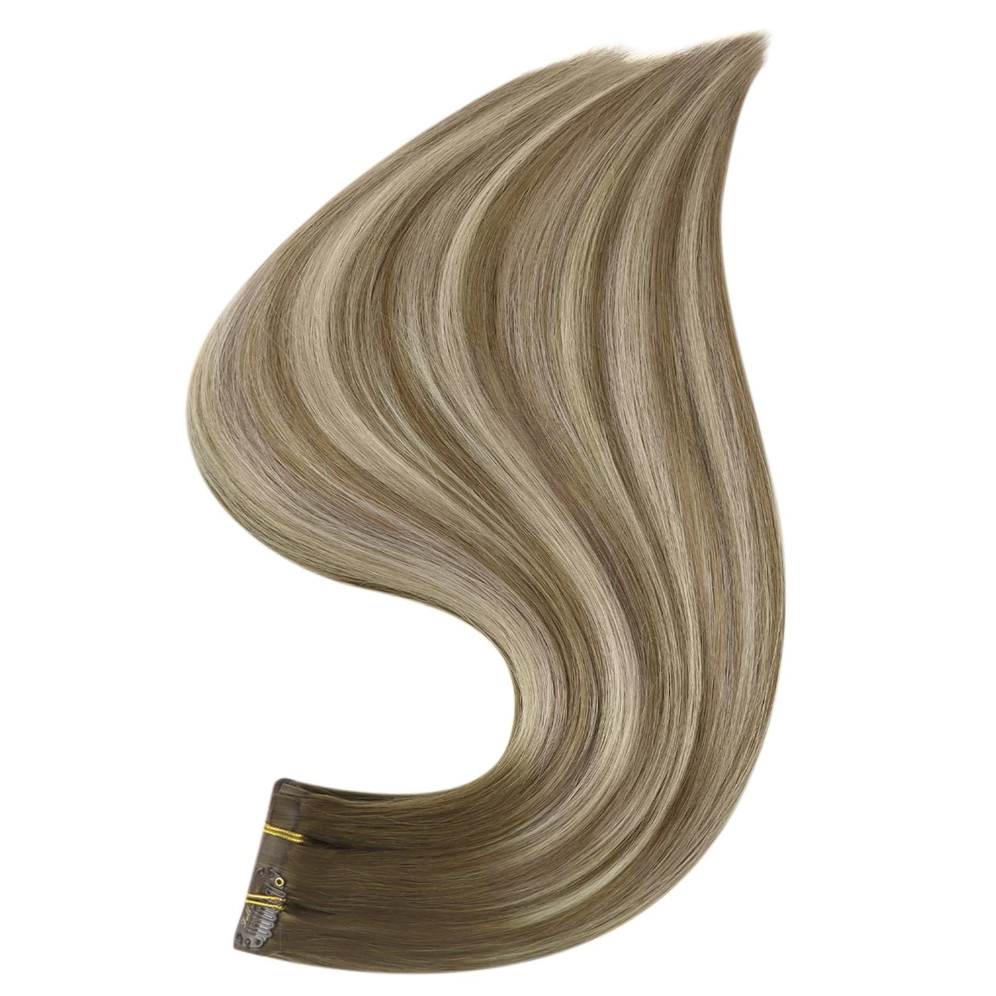 Full Shine Short Hair Extensions Clip ins Brown Balayage Seamless Clip in Hair Extensions with Pu Weft Chestnut Brown Ombre Platinum Blonde Clip in Extensions for Women 12 Inch 8 Pcs 95 Grams